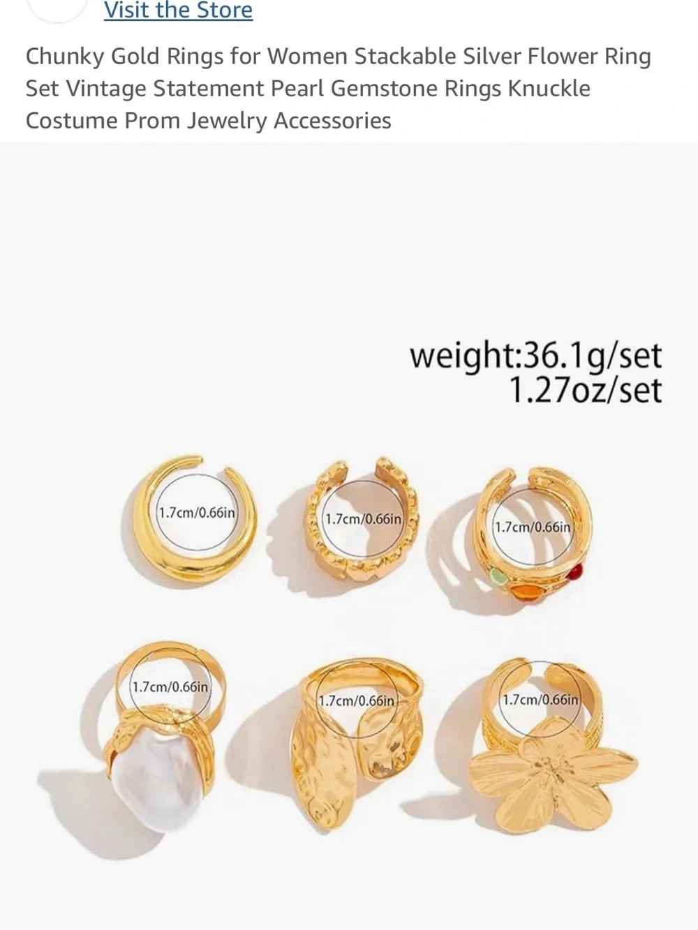 Gold Floral & Pearl Rings. Accent Chunky Gold Stackable Ring Set /Knuckle
